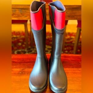 Tommy Hilfiger Tall Rubber Boots Women Size 7 Blue Red Pull-on Waterproof